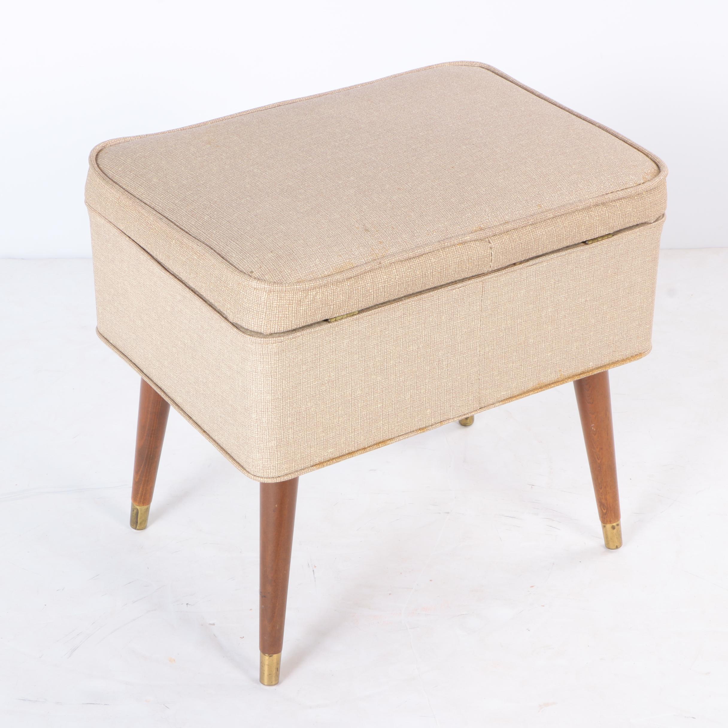 Vintage Mid Century Modern Singer Storage Ottoman and Sewing Supplies