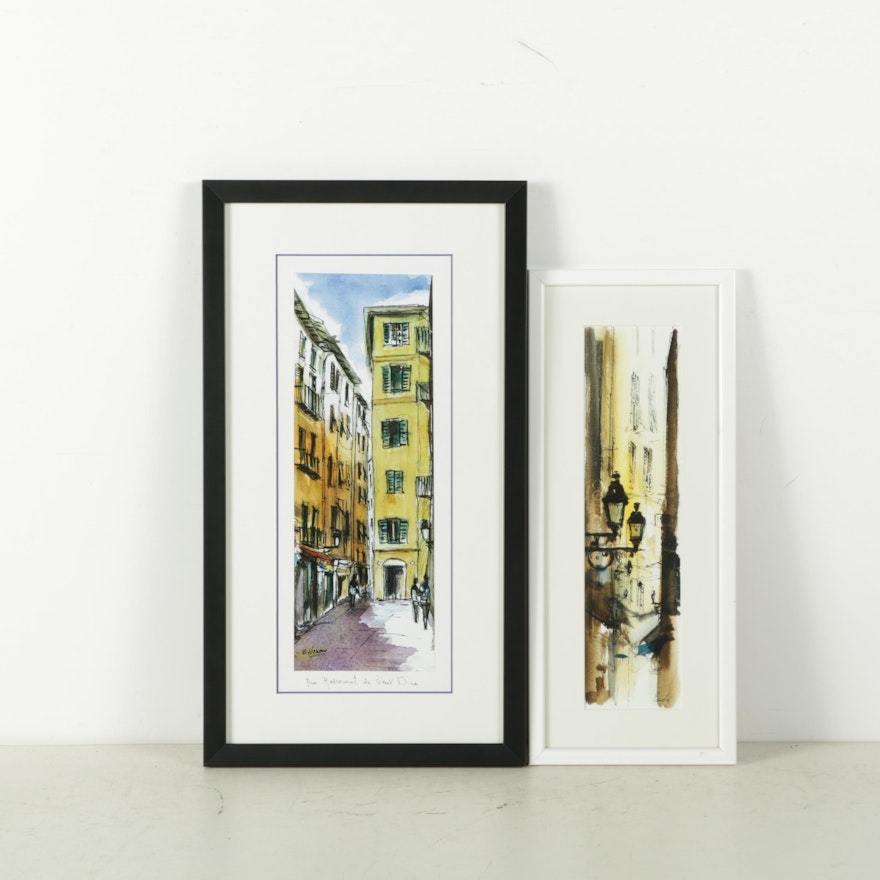 An Offset Lithograph and a Giclee of European Street Scenes