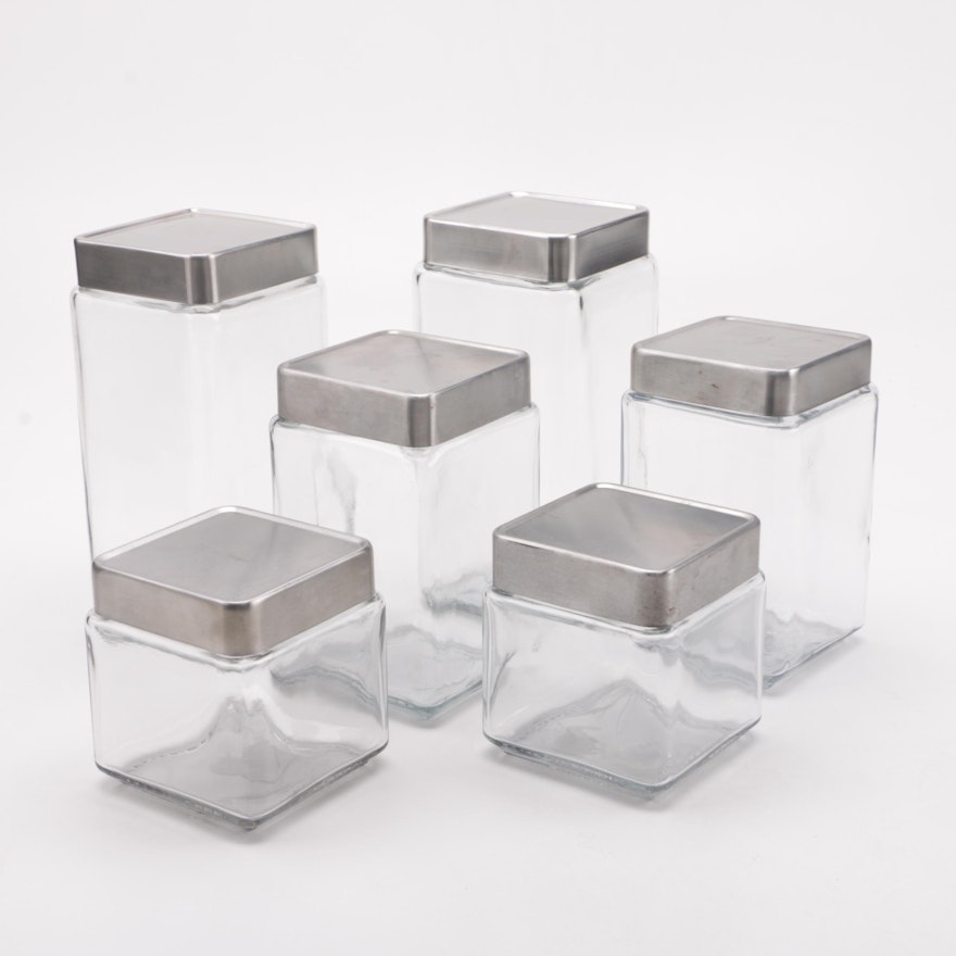 Anchor Hocking Square Glass Canisters with Steel Lids