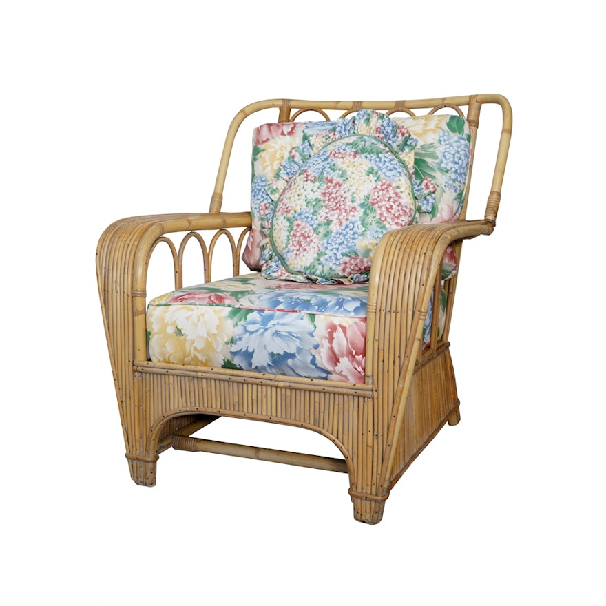 Vintage Rattan Armchair with Cushions