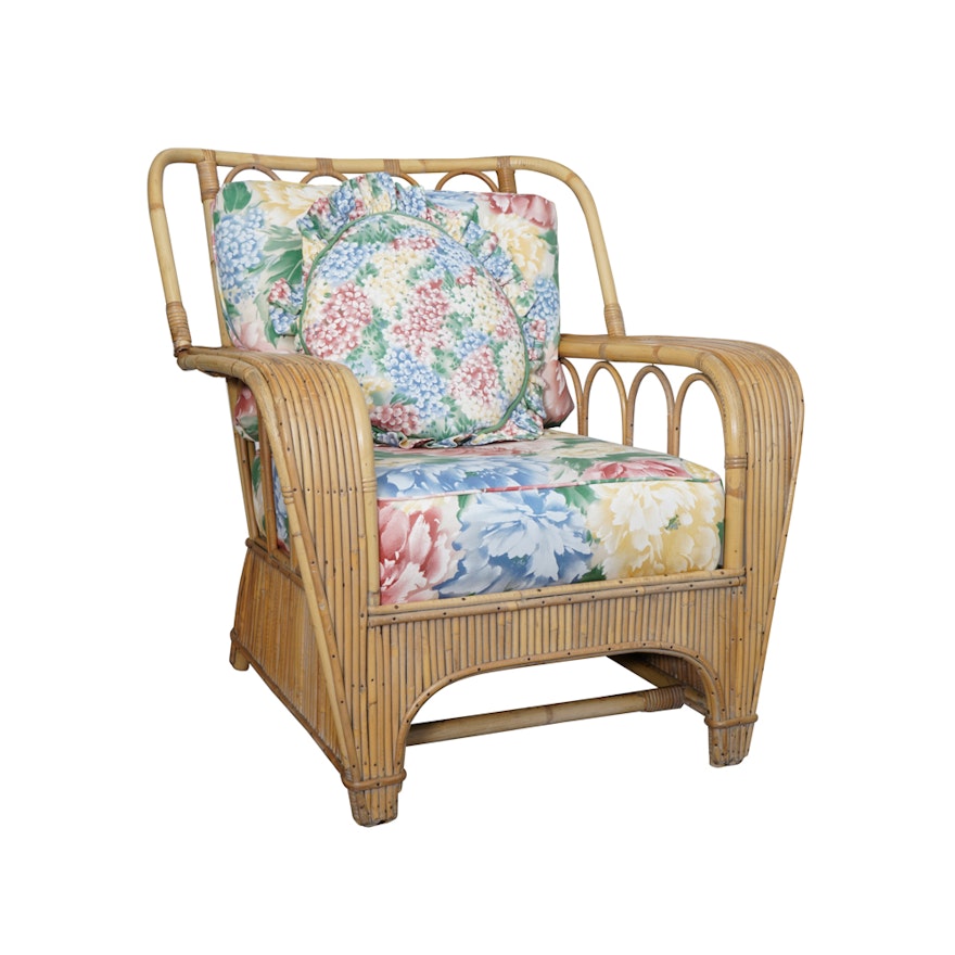 Vintage Rattan Armchair with Cushions