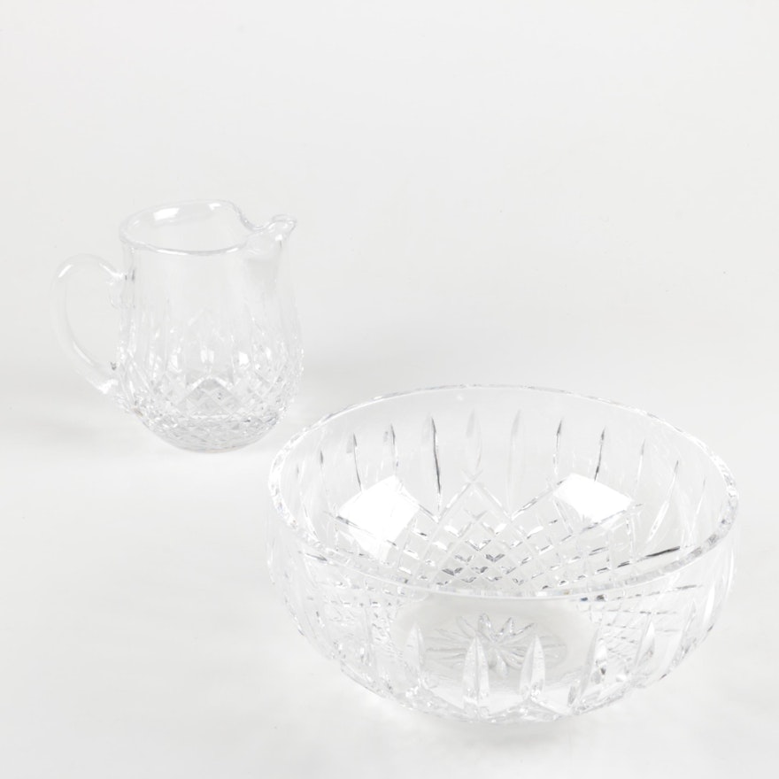Waterford Crystal "Lismore" Pitcher and "Araglin" Bowl