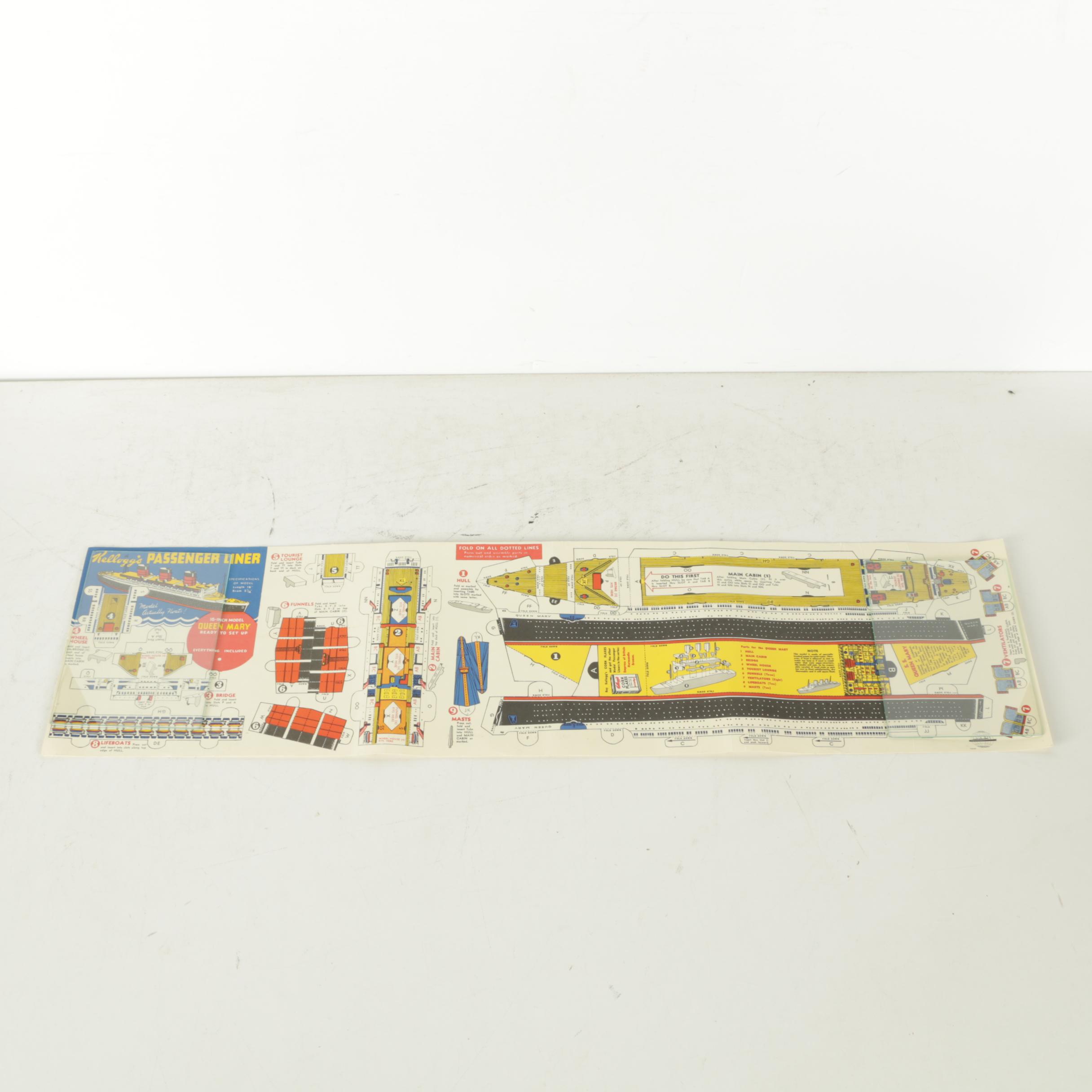 Kellogg's Mid-Century "Queen Mary" Model Passenger Liner Cereal Premium Sheet