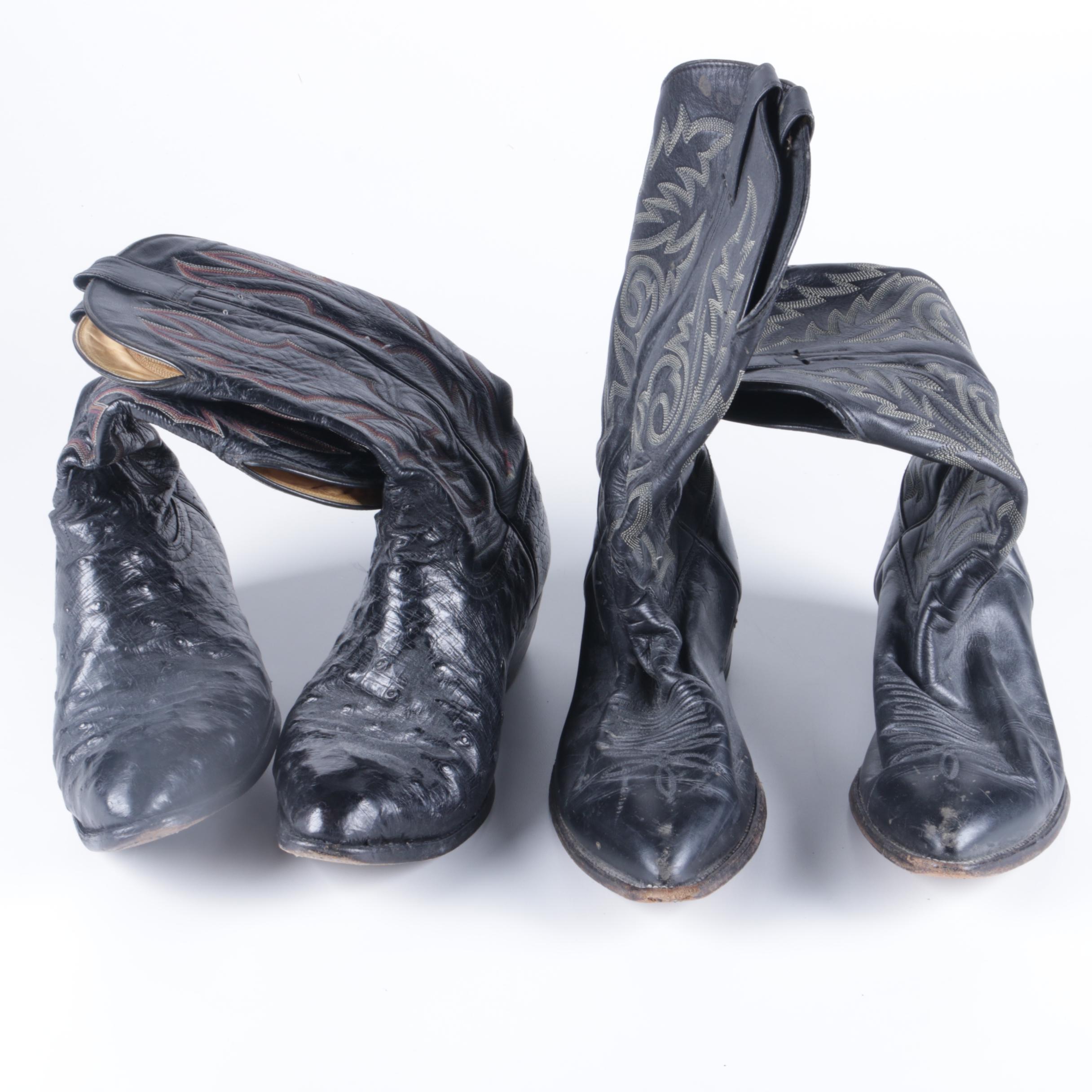 Men's Black Leather Cowboy Boots Including Ostrich Skin