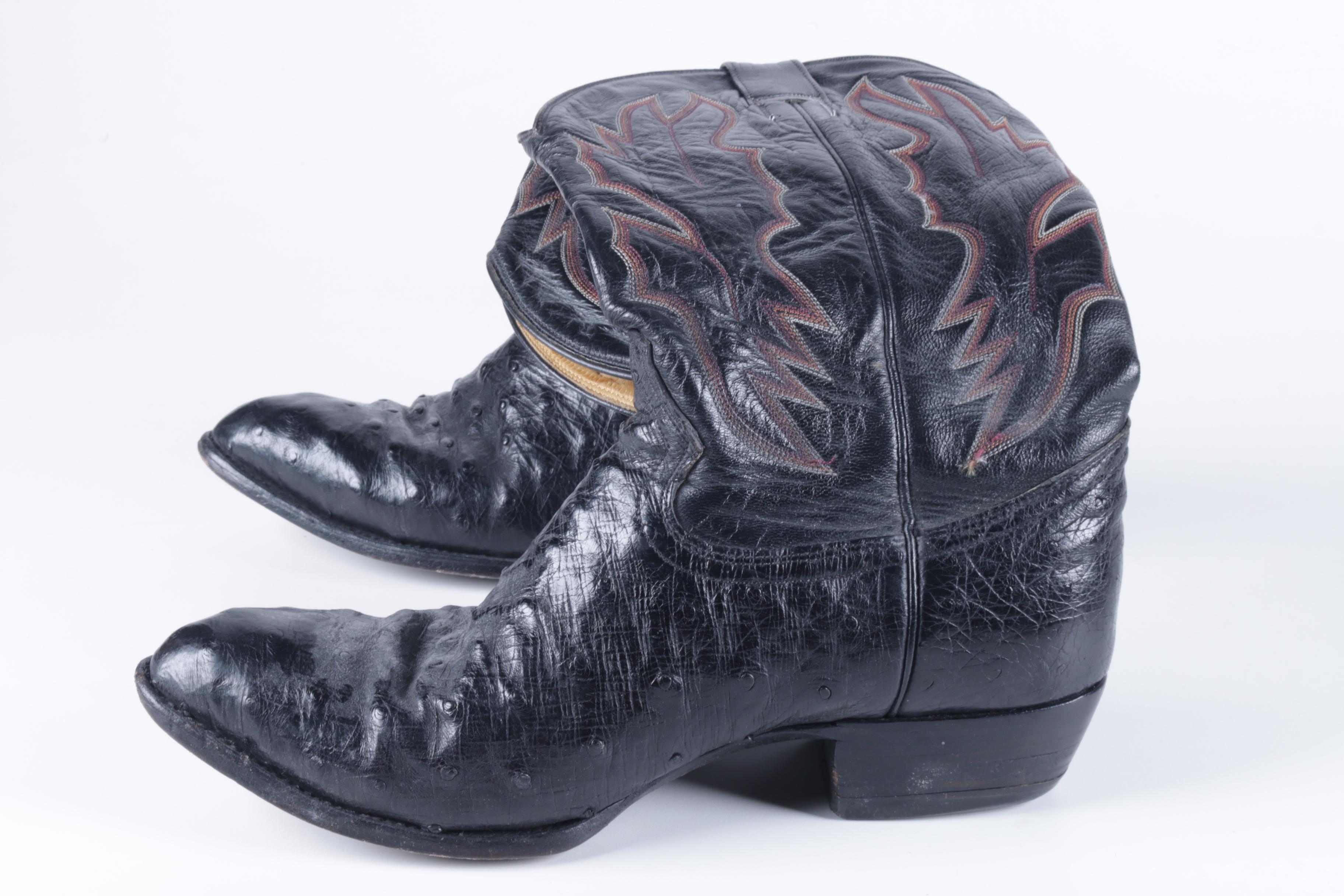 Men's Black Leather Cowboy Boots Including Ostrich Skin
