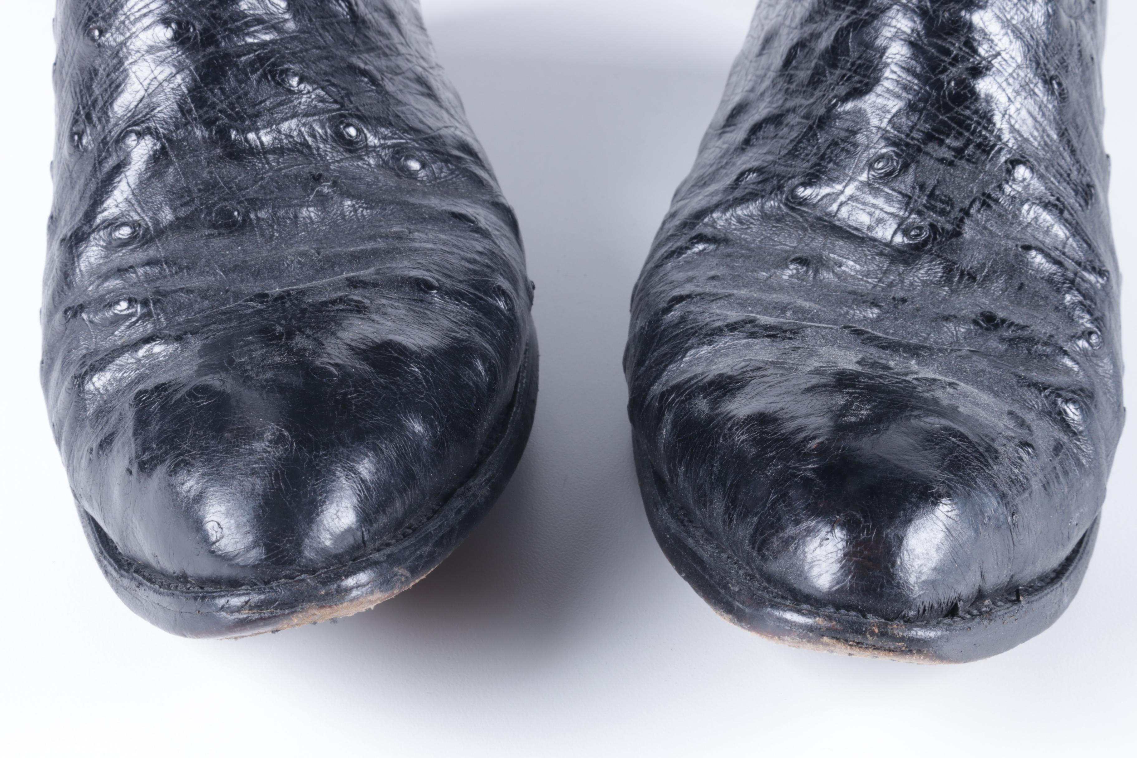 Men's Black Leather Cowboy Boots Including Ostrich Skin