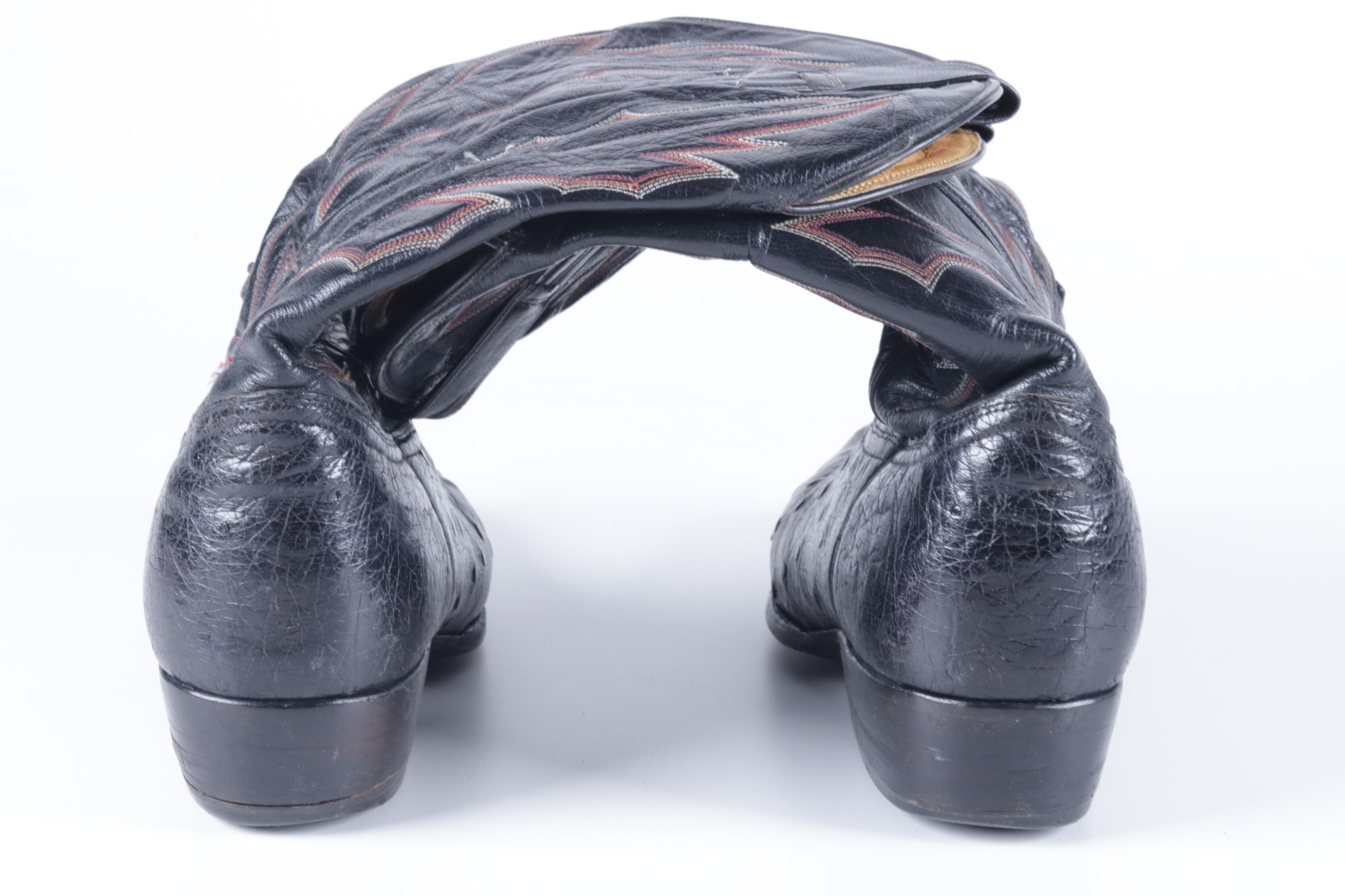 Men's Black Leather Cowboy Boots Including Ostrich Skin