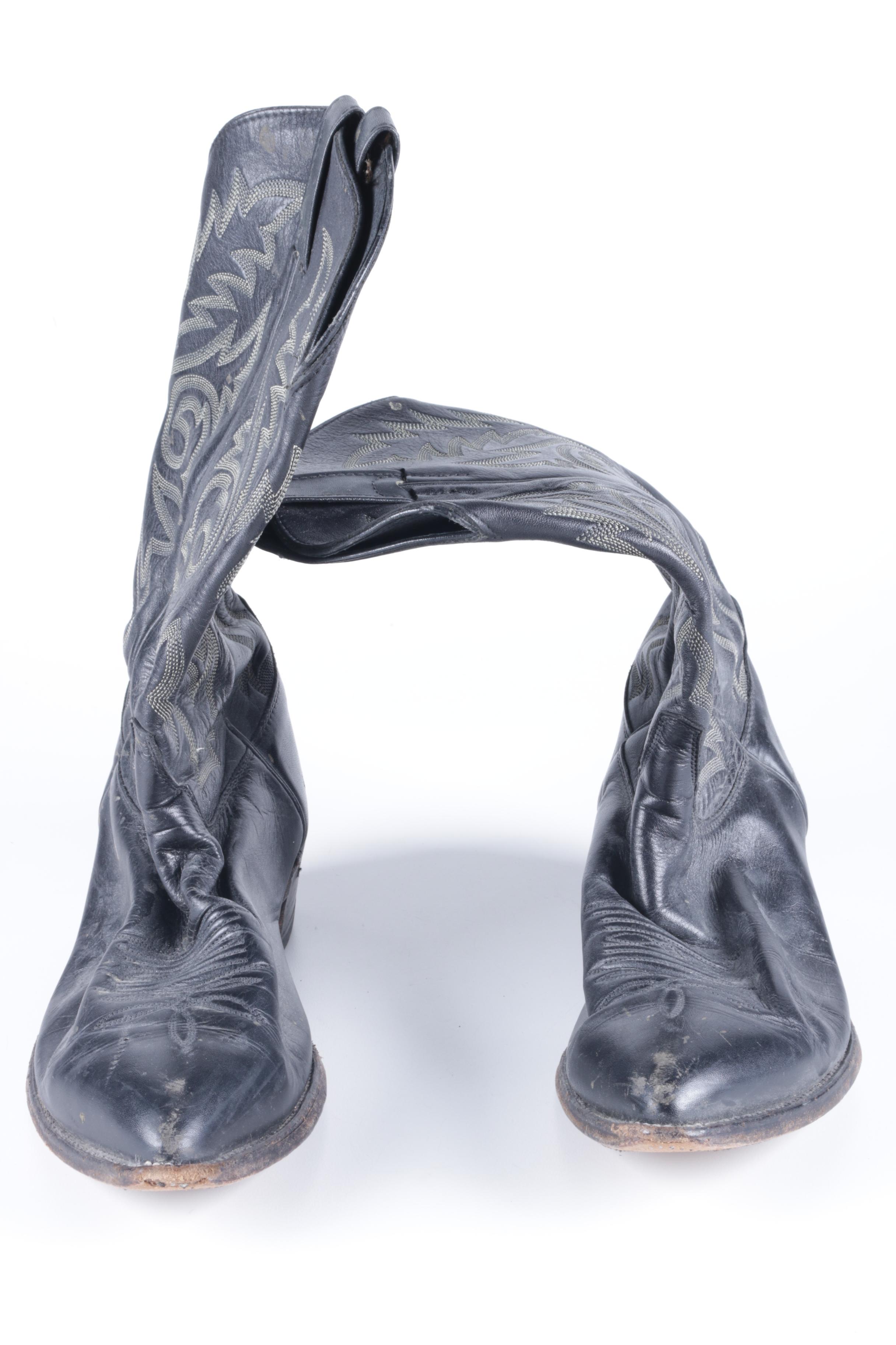 Men's Black Leather Cowboy Boots Including Ostrich Skin