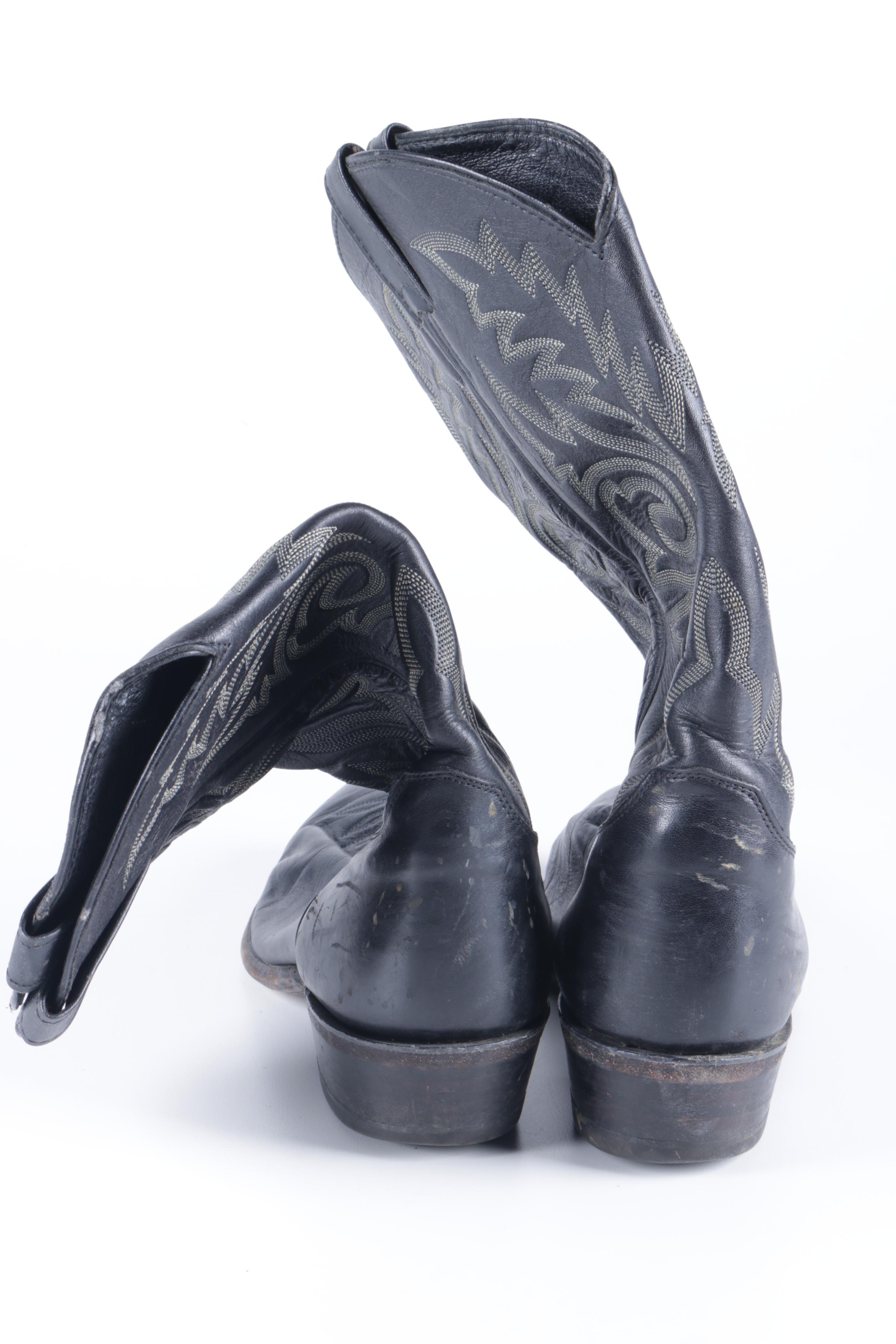 Men's Black Leather Cowboy Boots Including Ostrich Skin