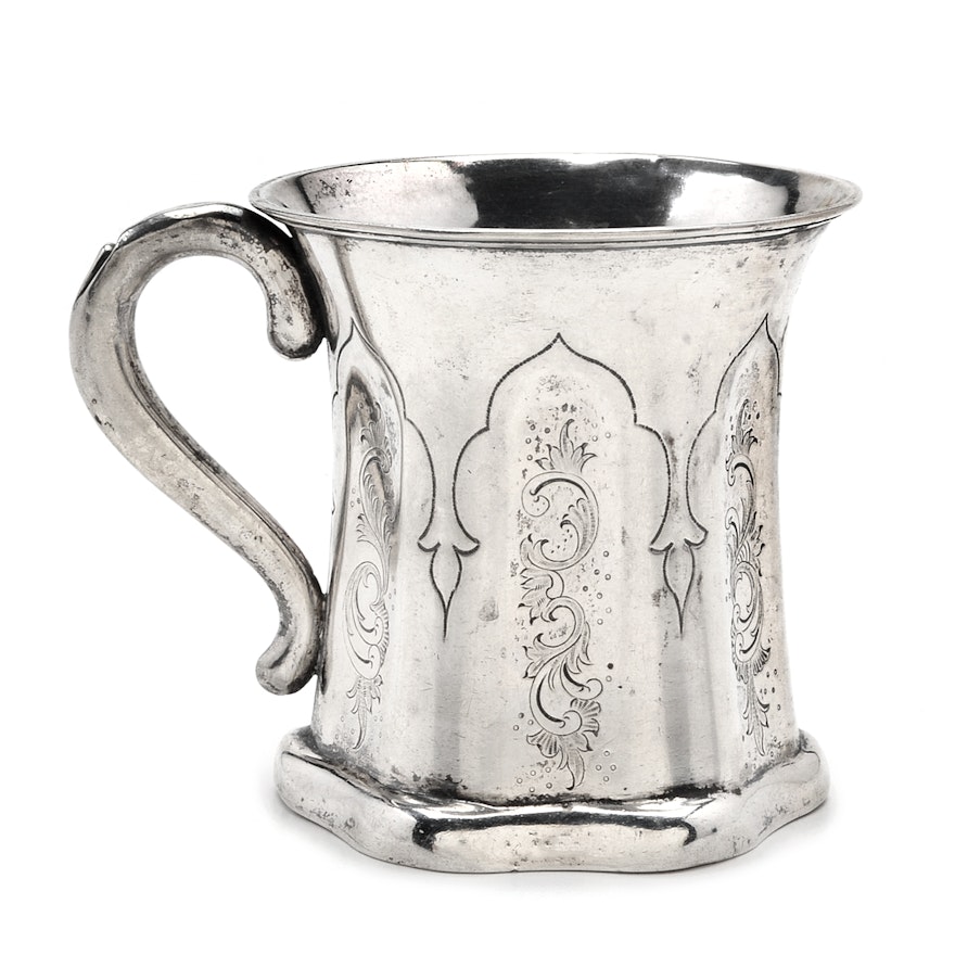 Antique 19th Century German Sterling Silver Etched Cup