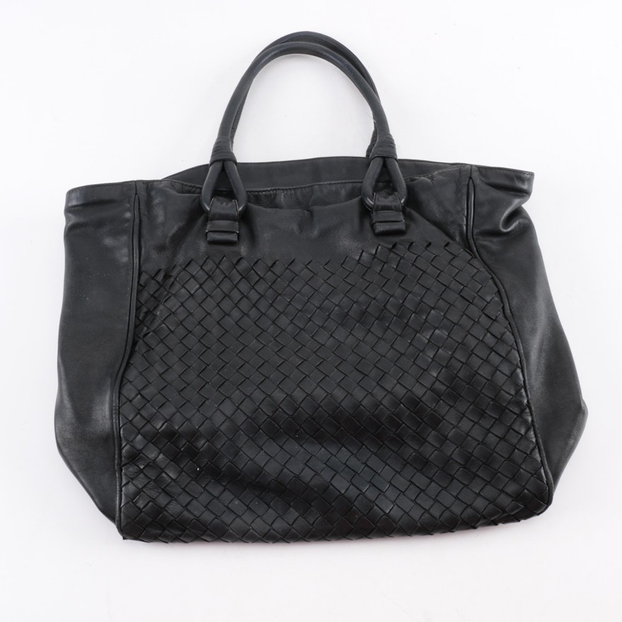 Bottega Veneta Black Woven Leather Tote Handbag