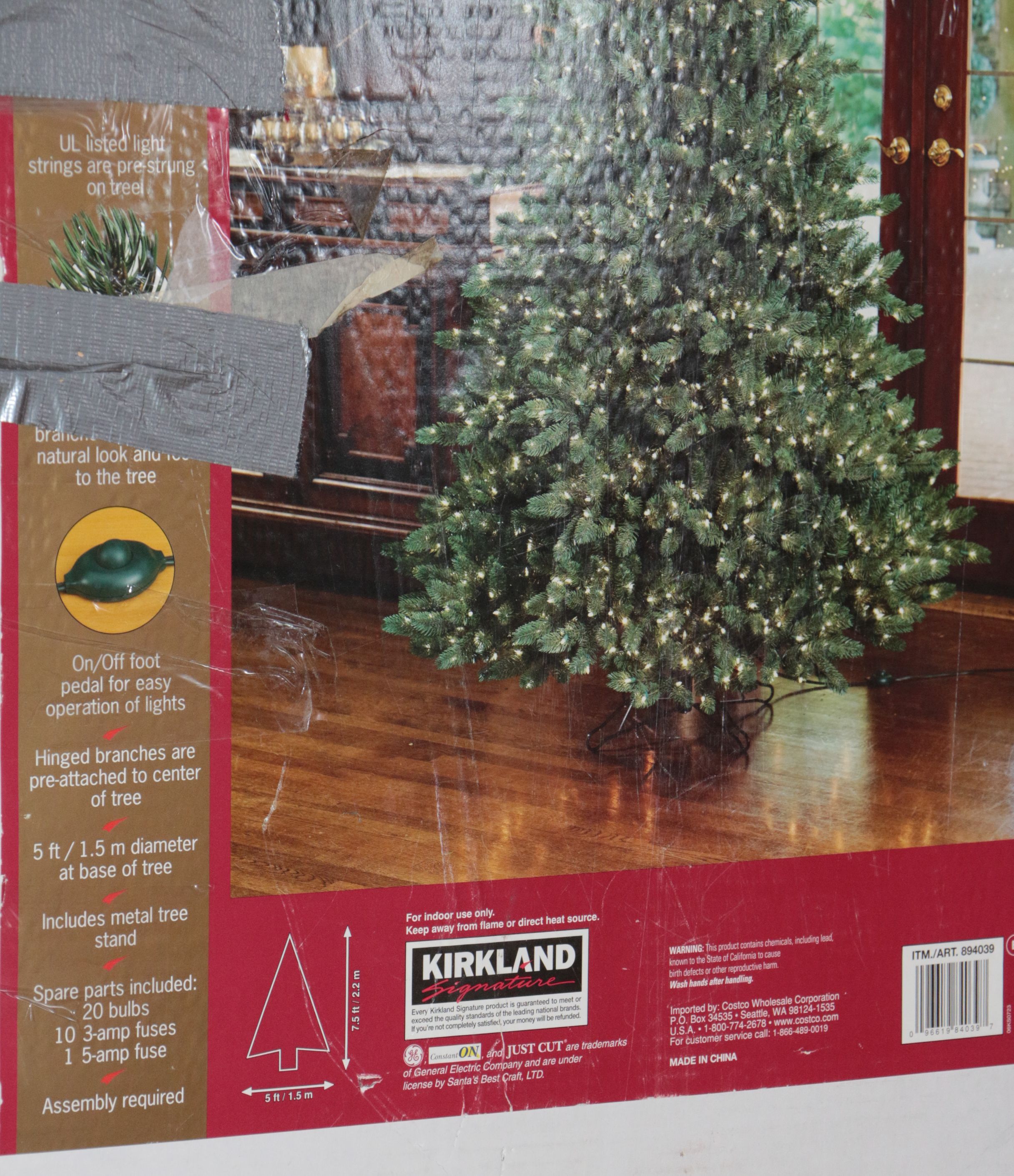 7.5' Artificial Pre-Lit Christmas Tree by Kirkland