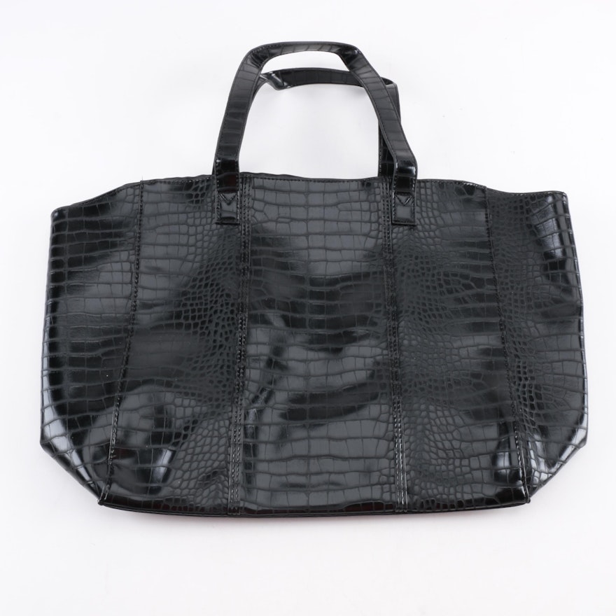 Neiman-Marcus Embossed Black Leather Tote bag