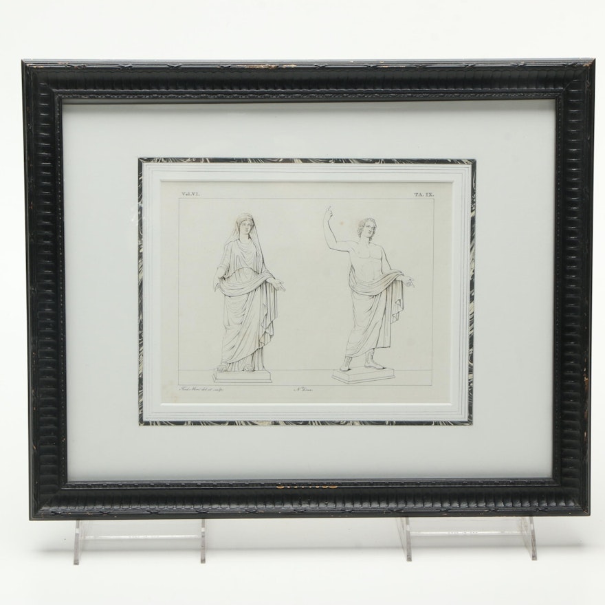 Planographic Print on Paper of Classical Statues