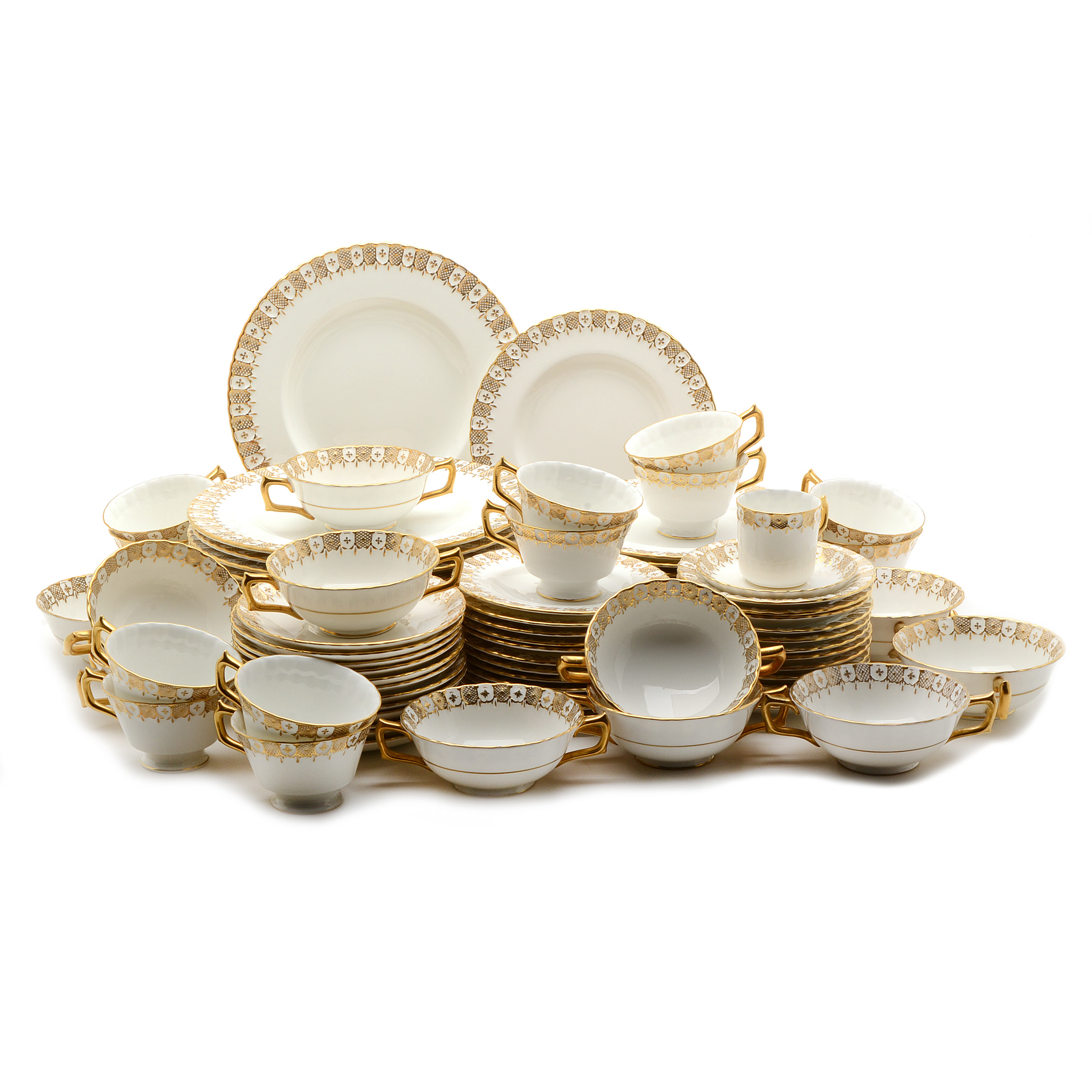 Royal Crown Derby "Heraldic Gold" China Service For Twelve