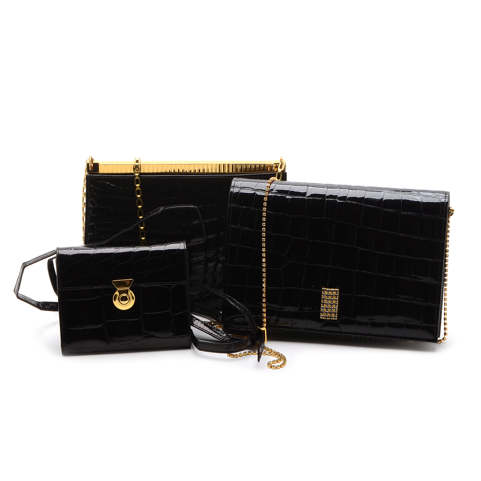 Vintage Black Alligator-Pattern Leather Handbags