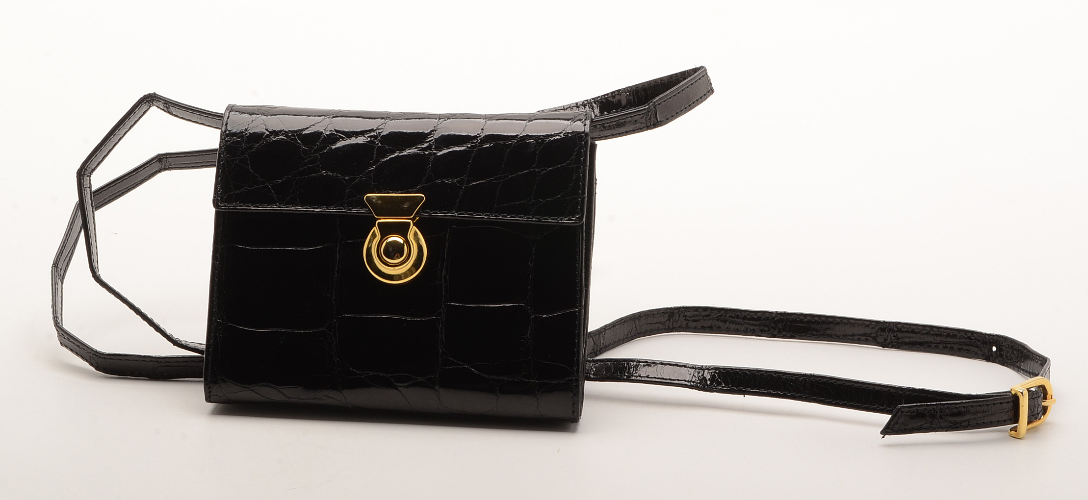 Vintage Black Alligator-Pattern Leather Handbags