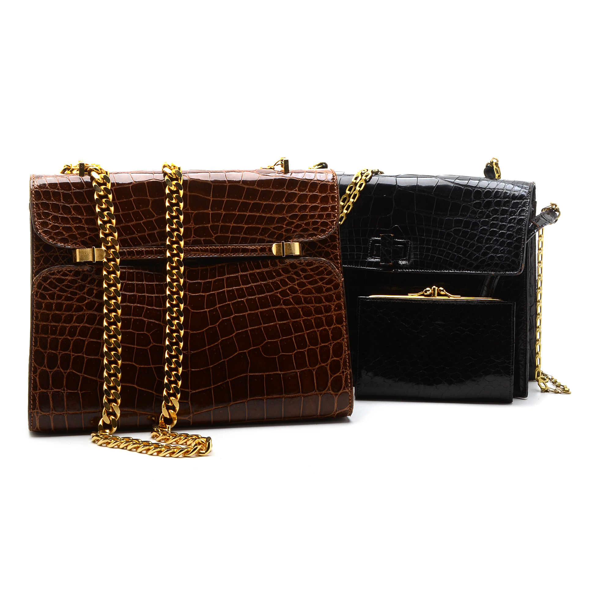 Two Vintage Alligator Purses and Snakeskin Wallet