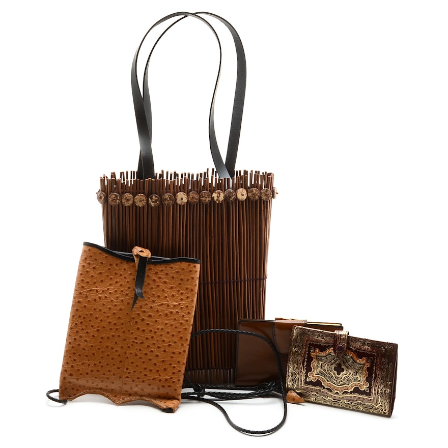 Collection of Vintage Handbags and Wallets including an Ostrich Cross-body