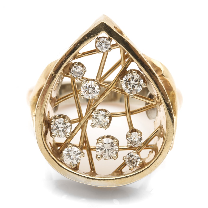 14K Yellow Gold Diamond Contemporary Ring