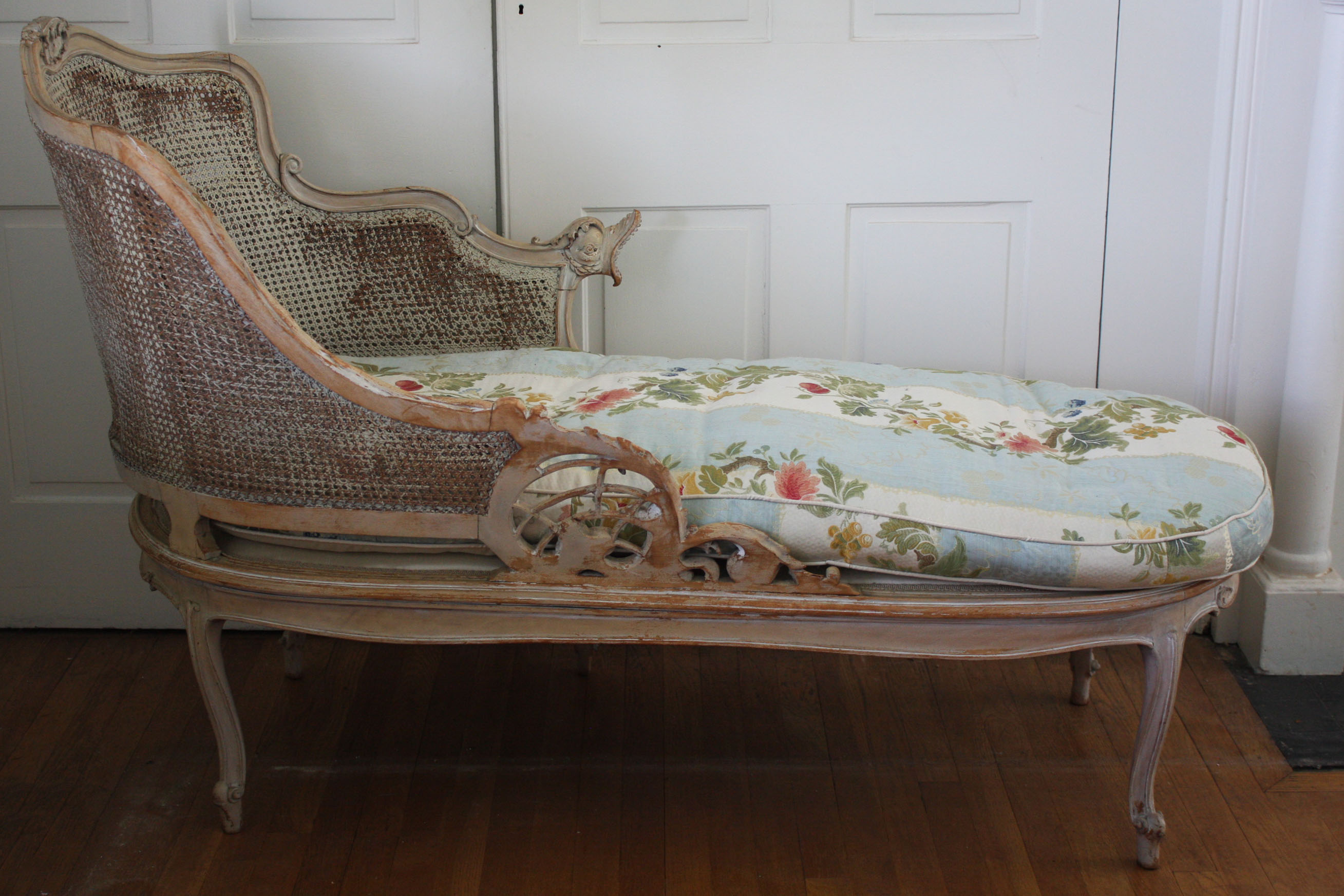 Louis XV Style Cane Back Chaise Lounge