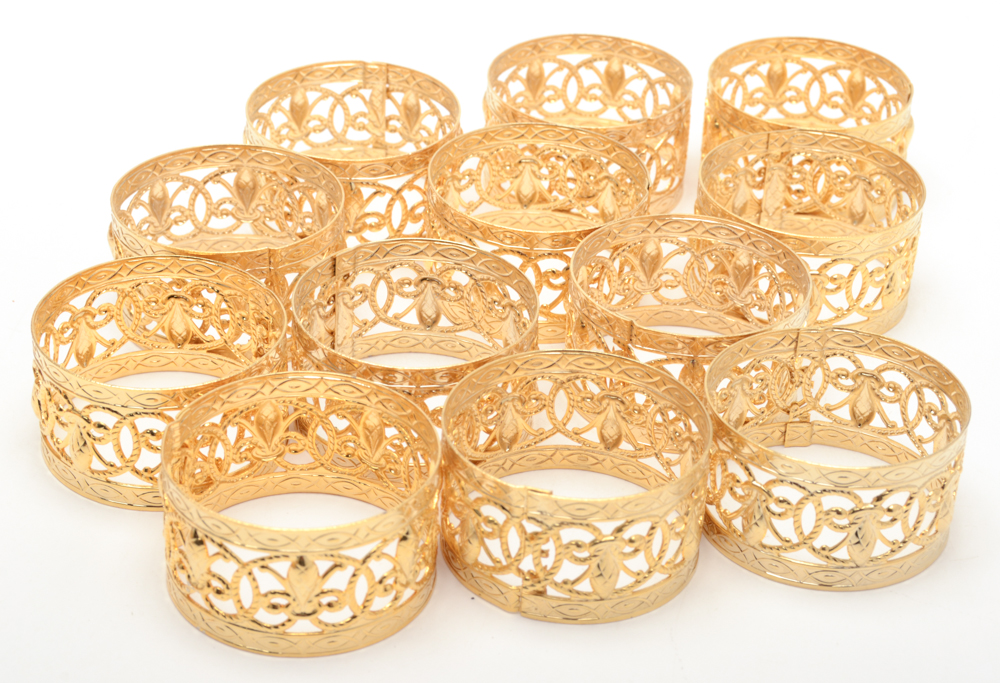 Gold Tone Tableware Including Oneida "Tudor"