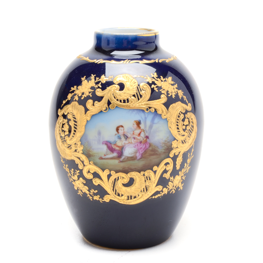Cobalt Blue Porcelain Vase with Gilt Accents