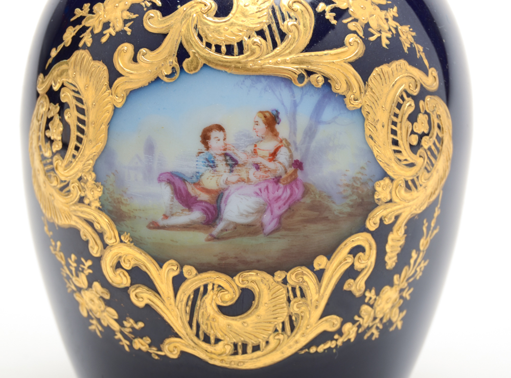 Cobalt Blue Porcelain Vase with Gilt Accents