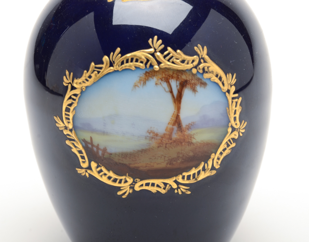Cobalt Blue Porcelain Vase with Gilt Accents