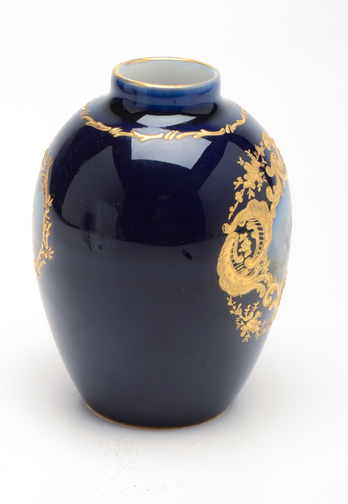 Cobalt Blue Porcelain Vase with Gilt Accents