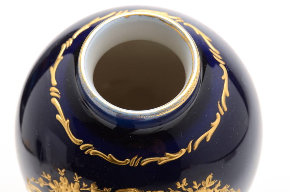 Cobalt Blue Porcelain Vase with Gilt Accents