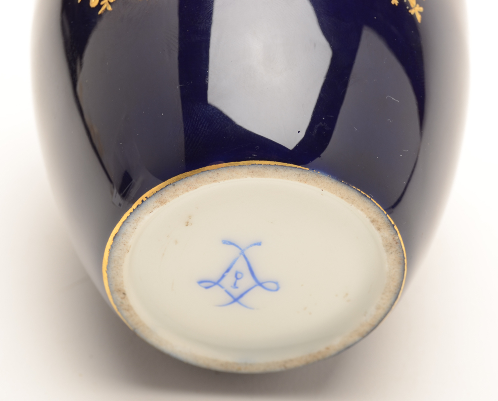 Cobalt Blue Porcelain Vase with Gilt Accents