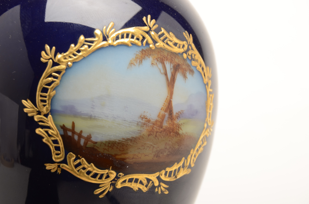 Cobalt Blue Porcelain Vase with Gilt Accents