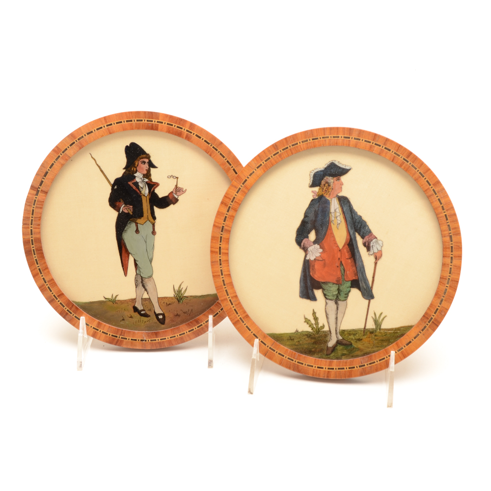 Pair of Reverse Paintings of Colonial Men on Glass