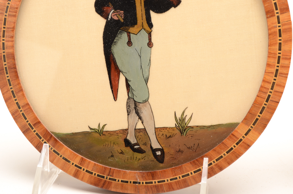 Pair of Reverse Paintings of Colonial Men on Glass