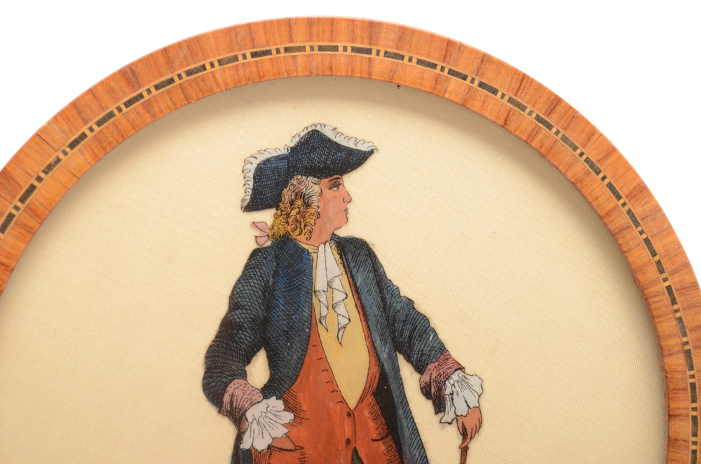 Pair of Reverse Paintings of Colonial Men on Glass