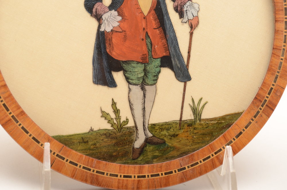 Pair of Reverse Paintings of Colonial Men on Glass