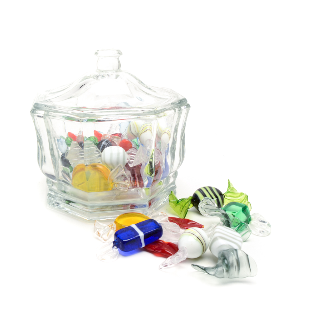 Lidded Glass Candy Dish with Decorative Candy