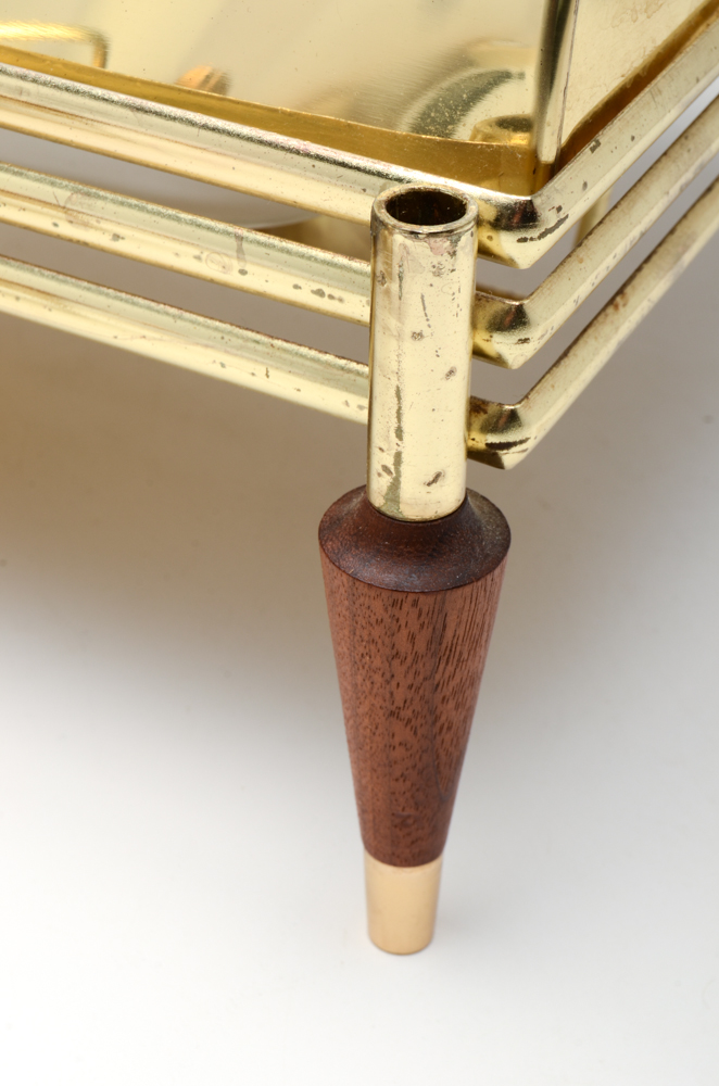 Mid Century Modern Gold Tone Metal Chafing Dishes with Glass Inserts