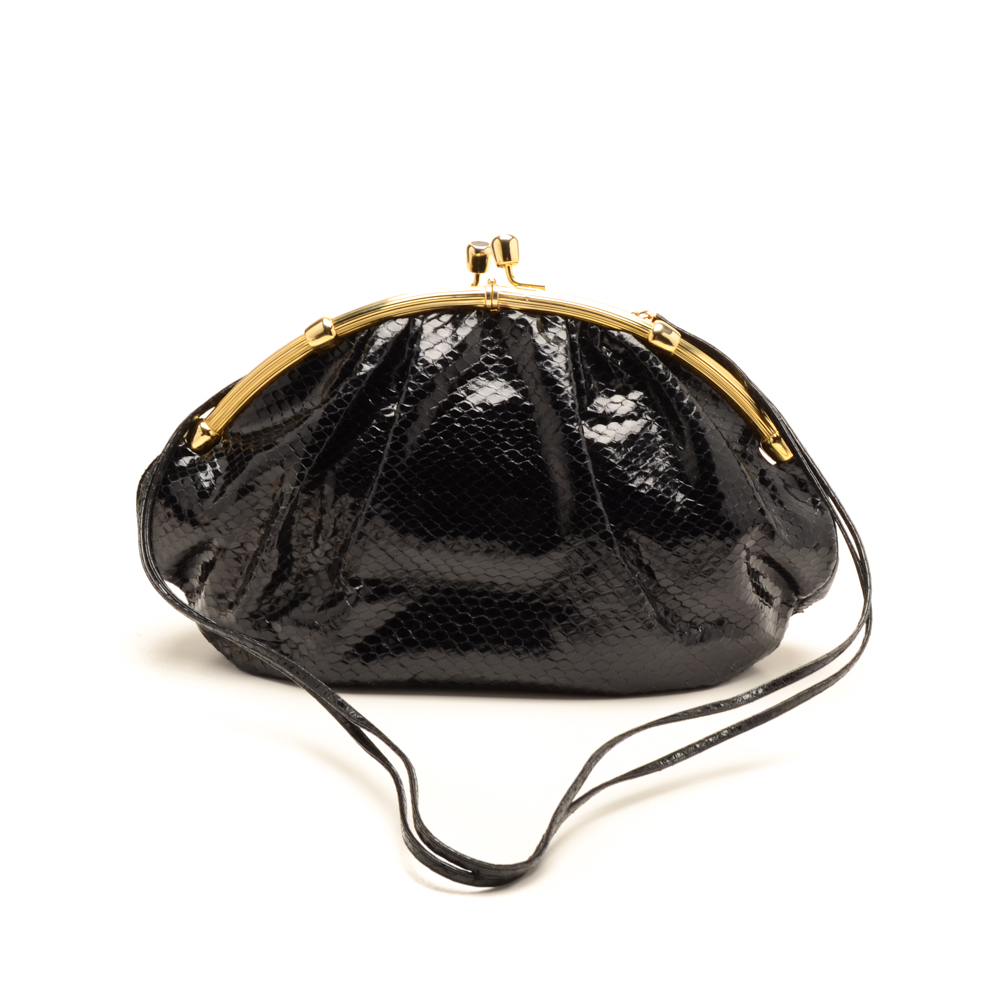 Judith Leiber Designer Snakeskin Black Handbag