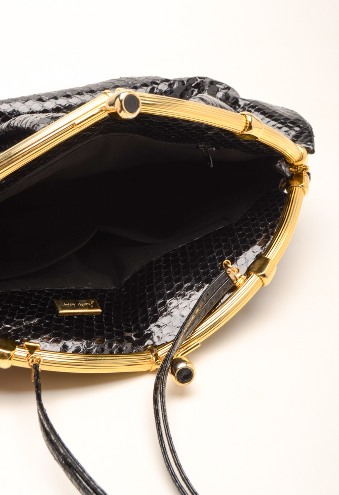 Judith Leiber Designer Snakeskin Black Handbag