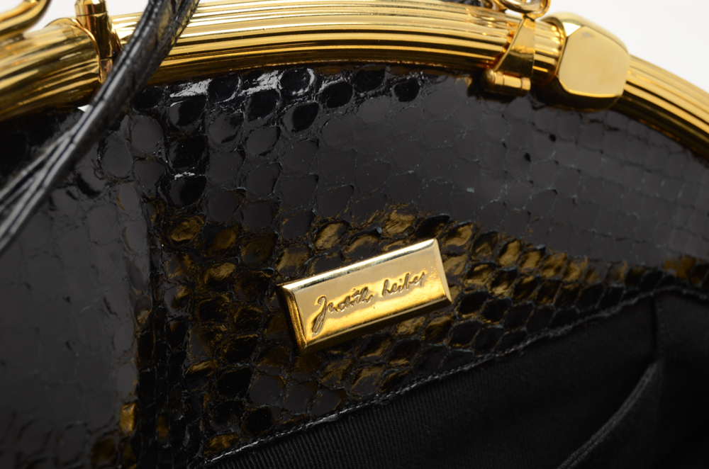 Judith Leiber Designer Snakeskin Black Handbag