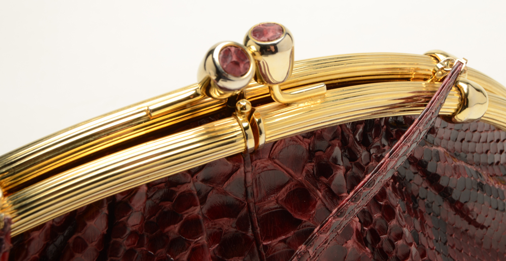 Judith Leiber Designer Snakeskin Handbag with Wallet