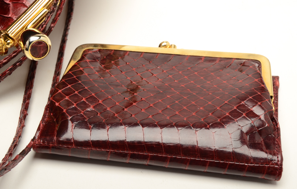 Judith Leiber Designer Snakeskin Handbag with Wallet