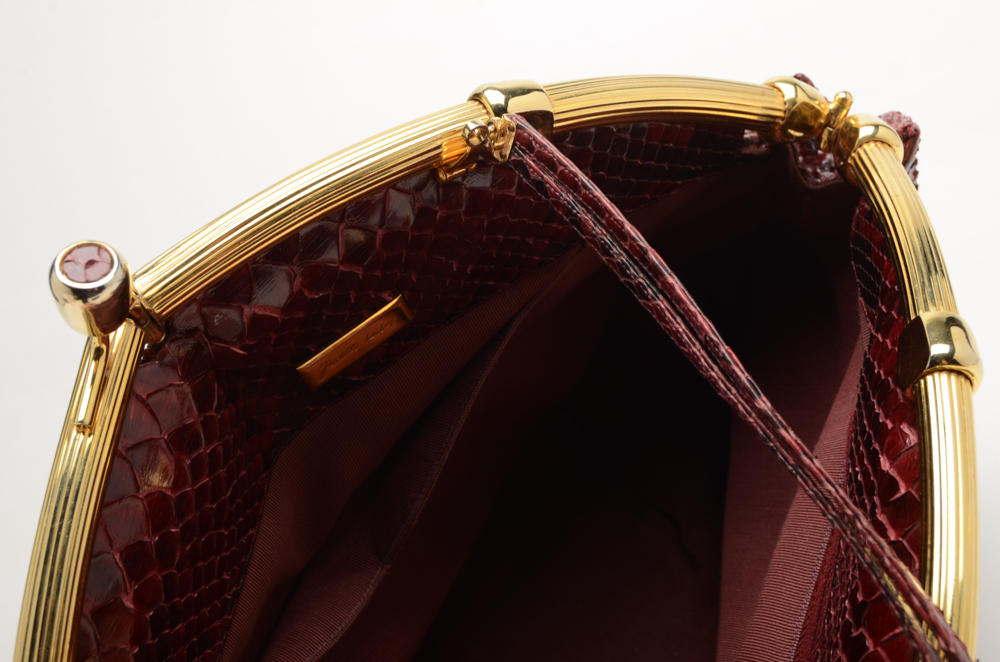 Judith Leiber Designer Snakeskin Handbag with Wallet