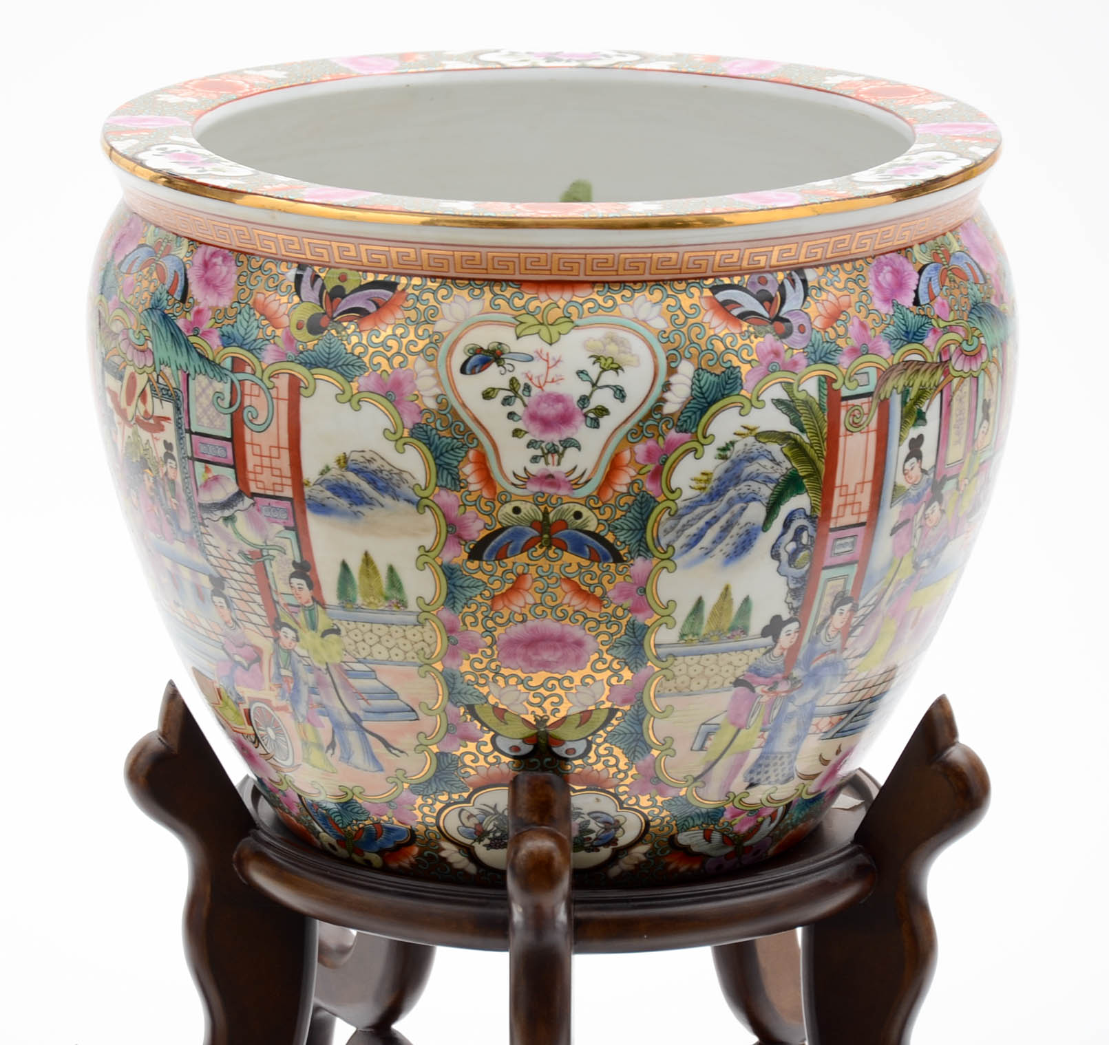 Chinese Fishbowl Garden Pot with Wooden Stand