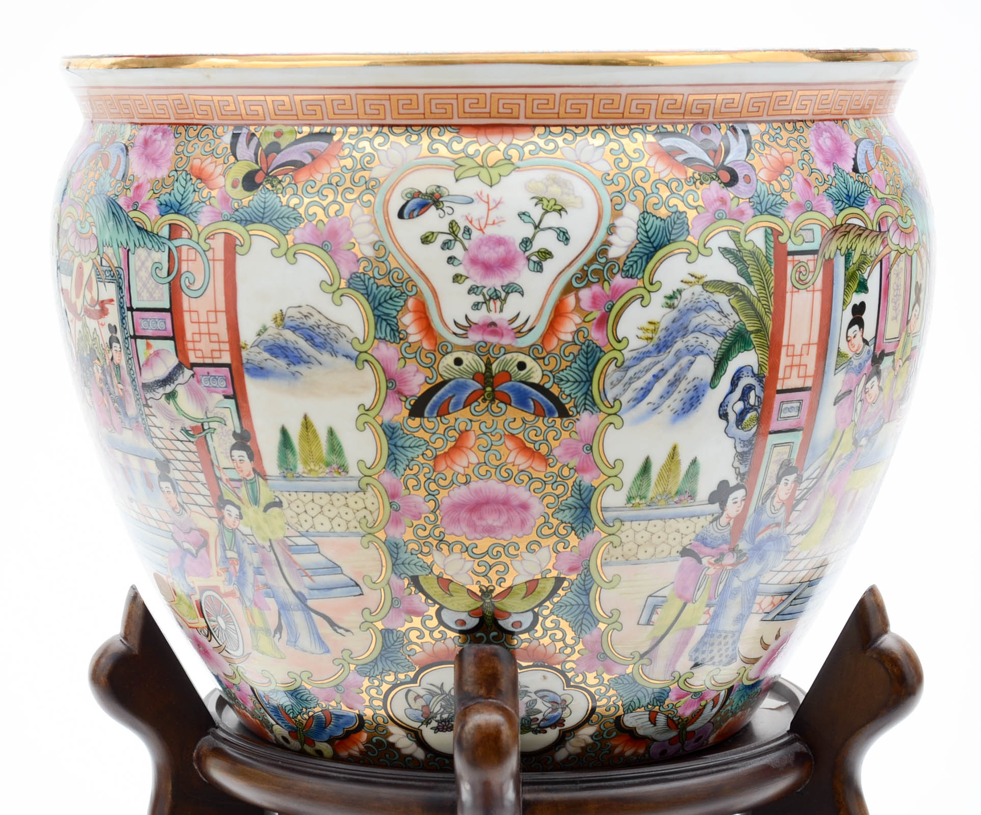 Chinese Fishbowl Garden Pot with Wooden Stand