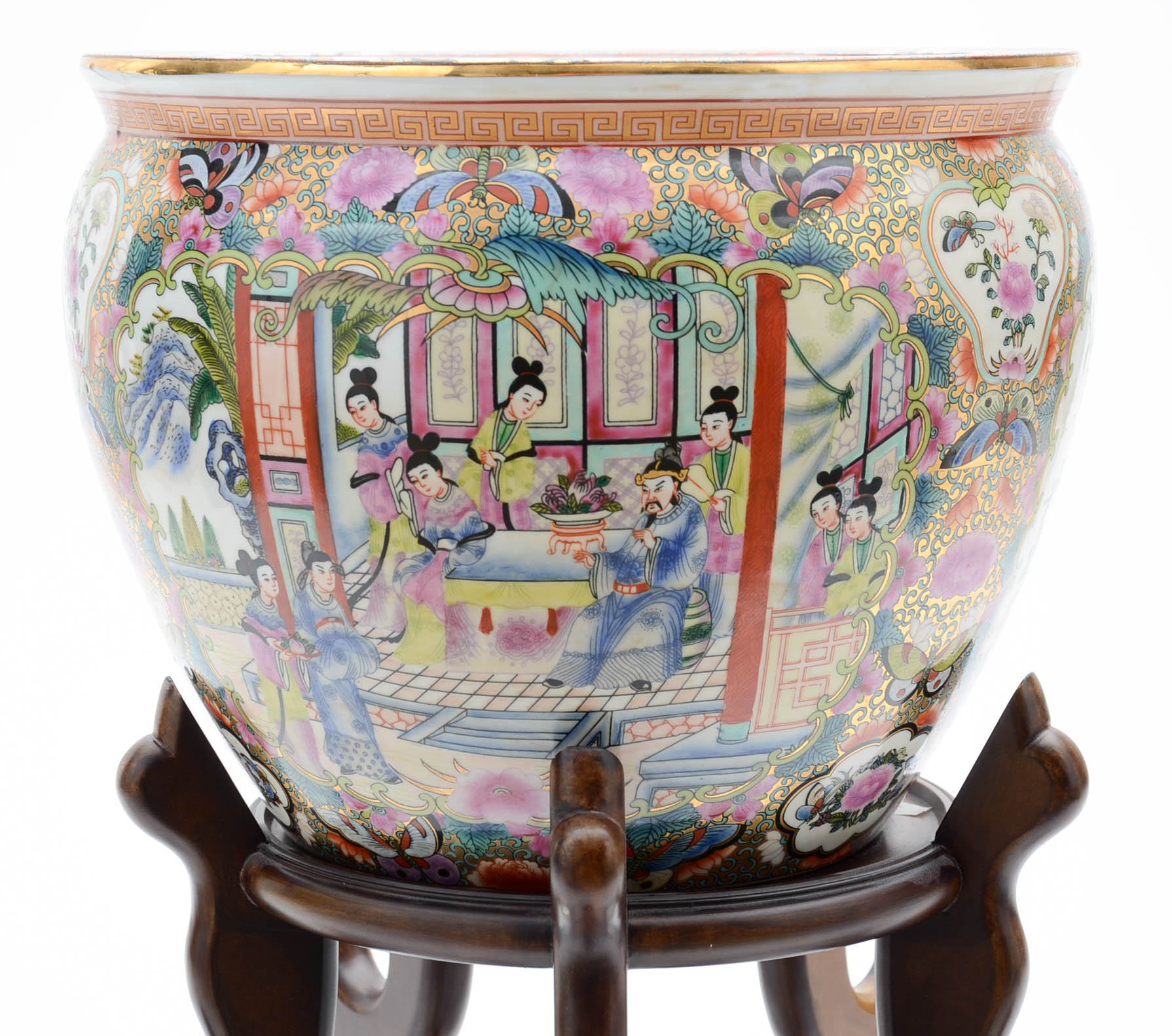 Chinese Fishbowl Garden Pot with Wooden Stand