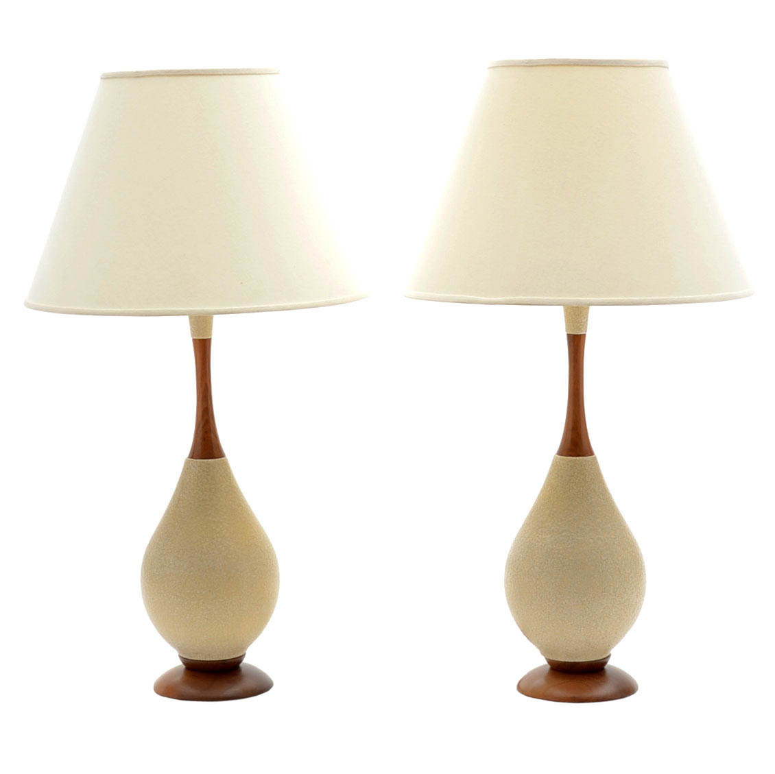 Pair of Mid Century Modern Ceramic and Wood Table Lamps