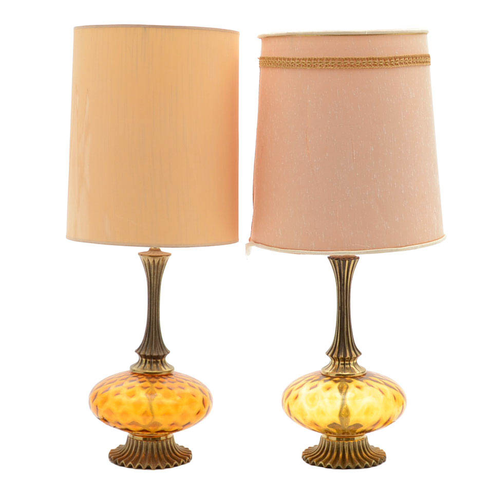 Pair of Vintage Orange Glass Table Lamps